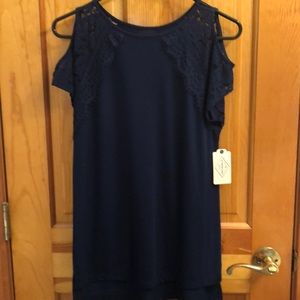 Navy shirt with lace cap sleeves